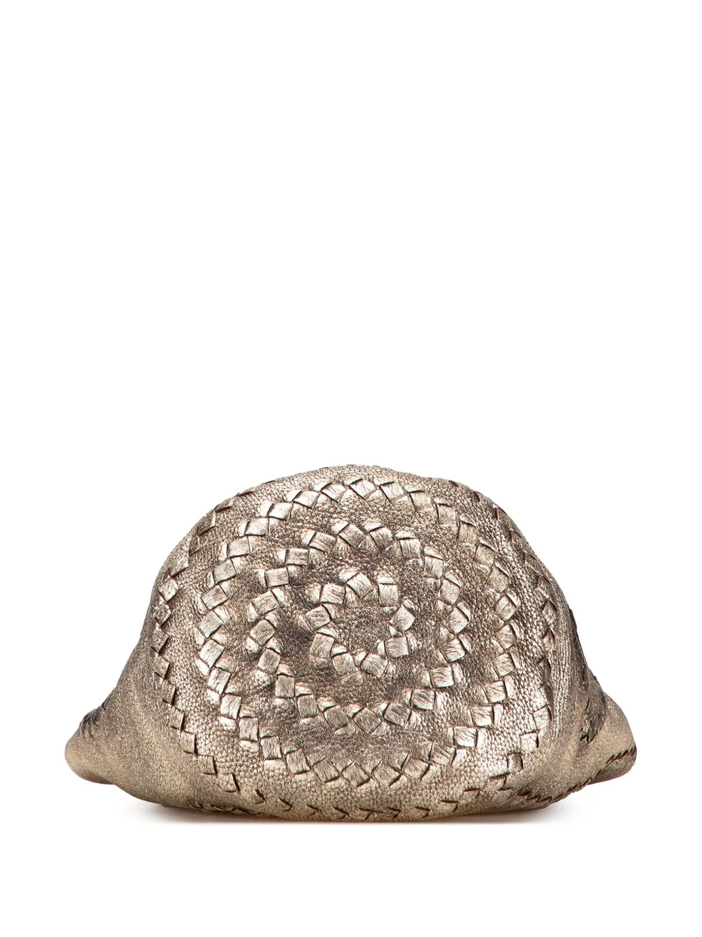 Pre-owned Bottega Veneta 2007 Small Metallic Intrecciato Trimmed Cervo Bucket Bag In Gold