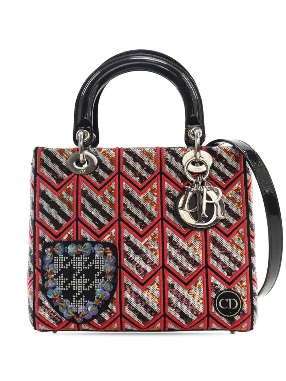 Christian Dior Pre-Owned 2015 Medium Patent Sequin Embroidered Lady Christian Dior Pre-Owned 2015 Medium Patent Sequin Embroidered Lady