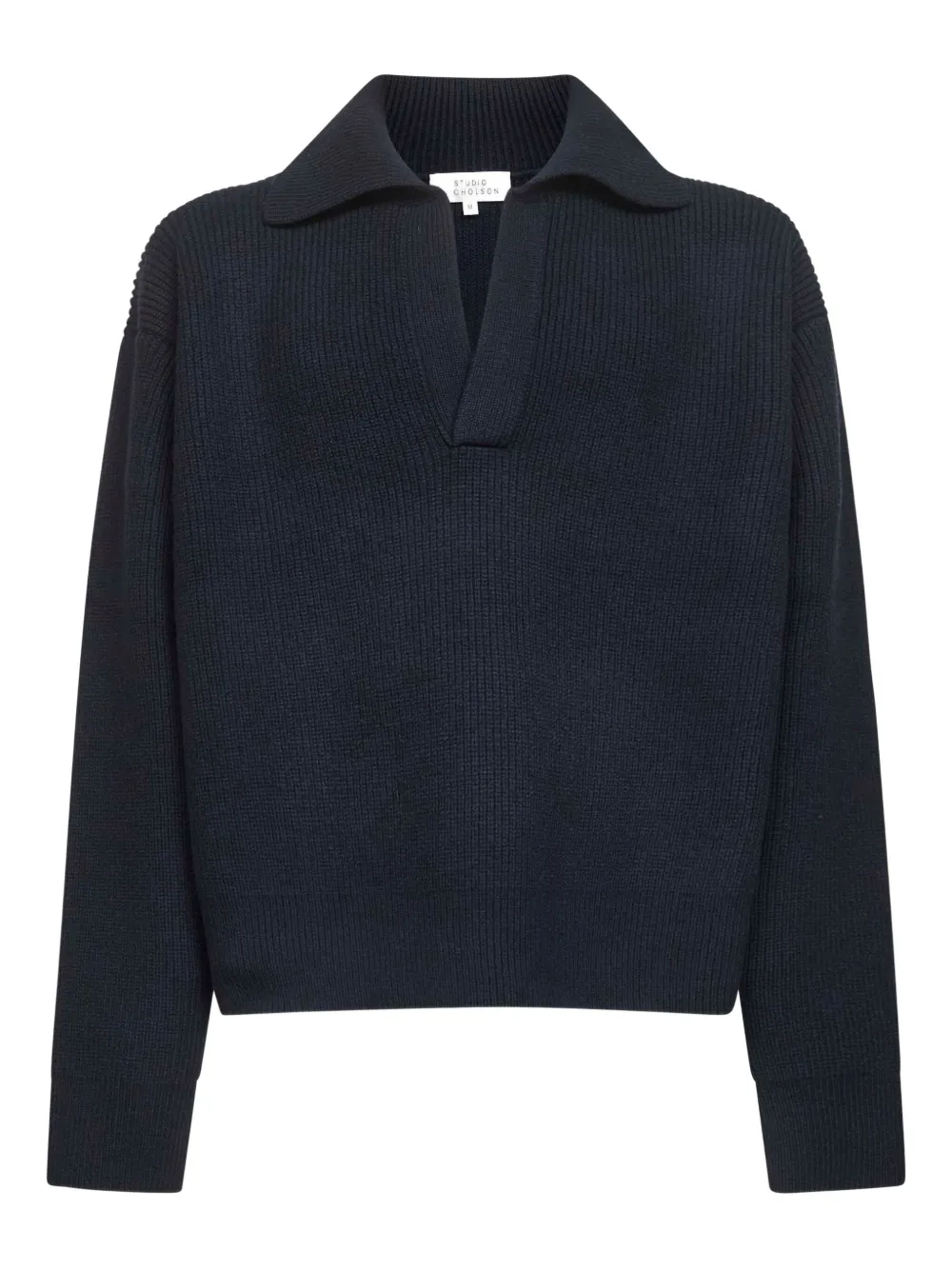 Studio Nicholson Ribbed Polo-collar Sweater In Blue