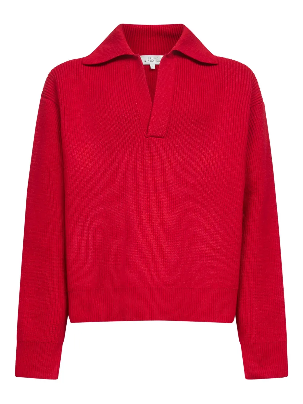 Studio Nicholson Nash Ribbed Open Polo Collar Sweater In Red
