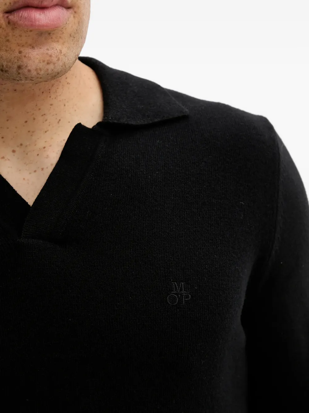 Marc O'Polo Trui met V-hals en logo Zwart
