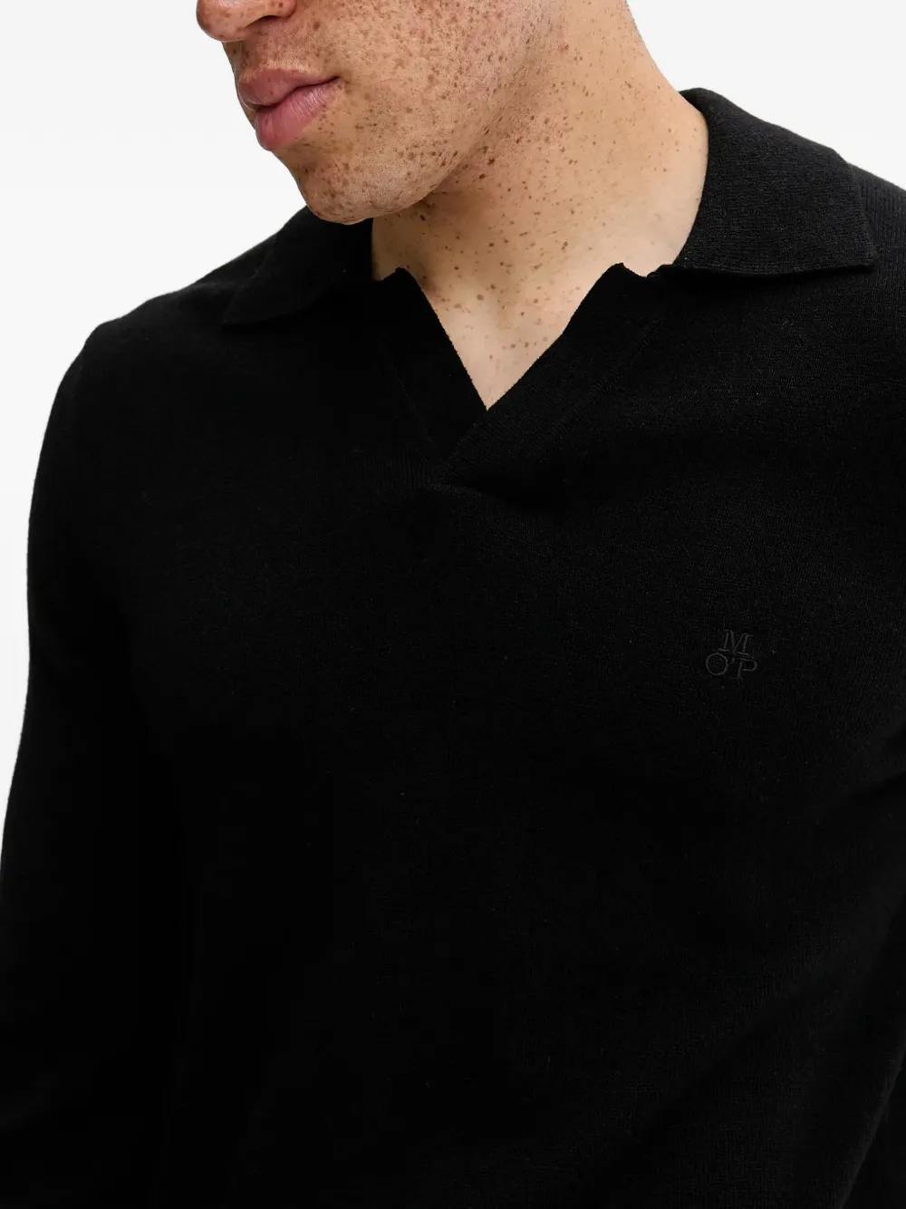 Marc O'Polo Trui met V-hals en logo Zwart