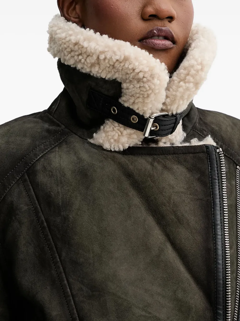 Marc O'Polo Bikerjack met imitatie lammy Groen