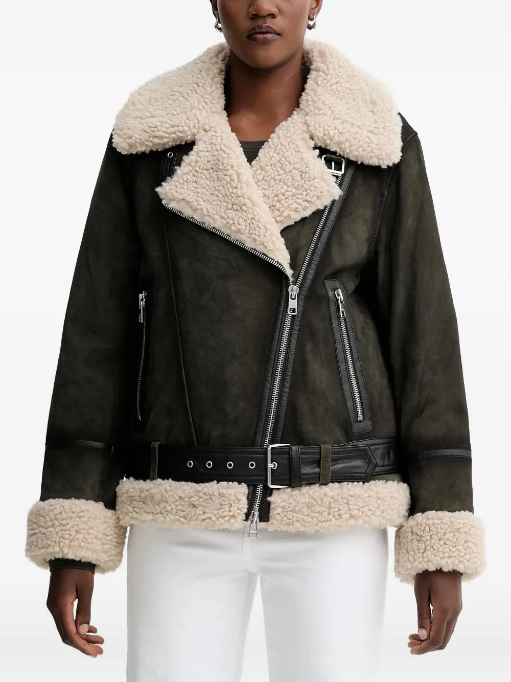 Marc O'Polo Bikerjack met imitatie lammy Groen