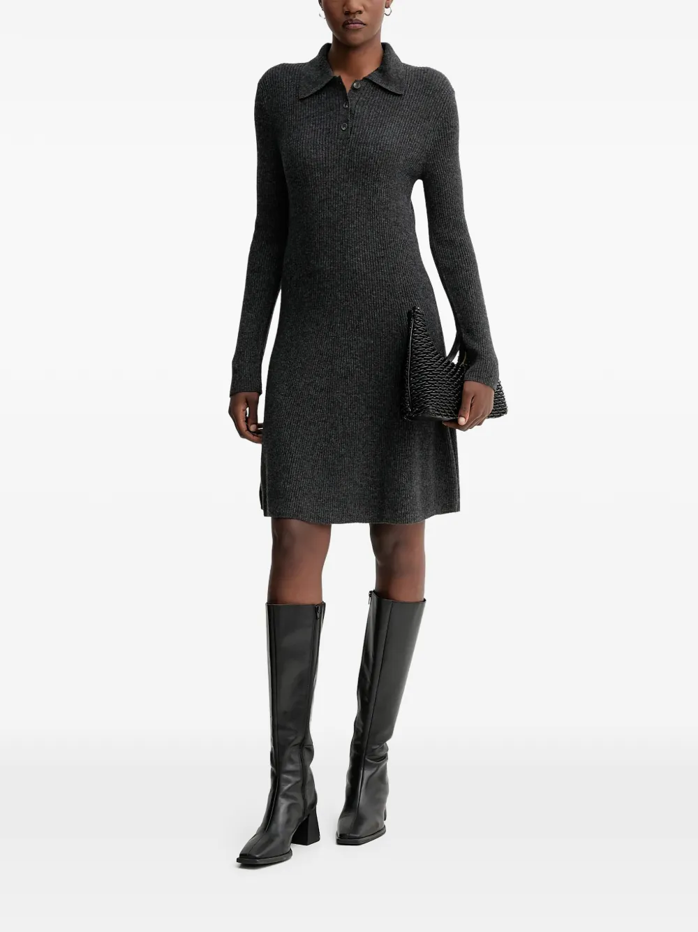 Marc O'polo Button Collared Midi Dress In Black