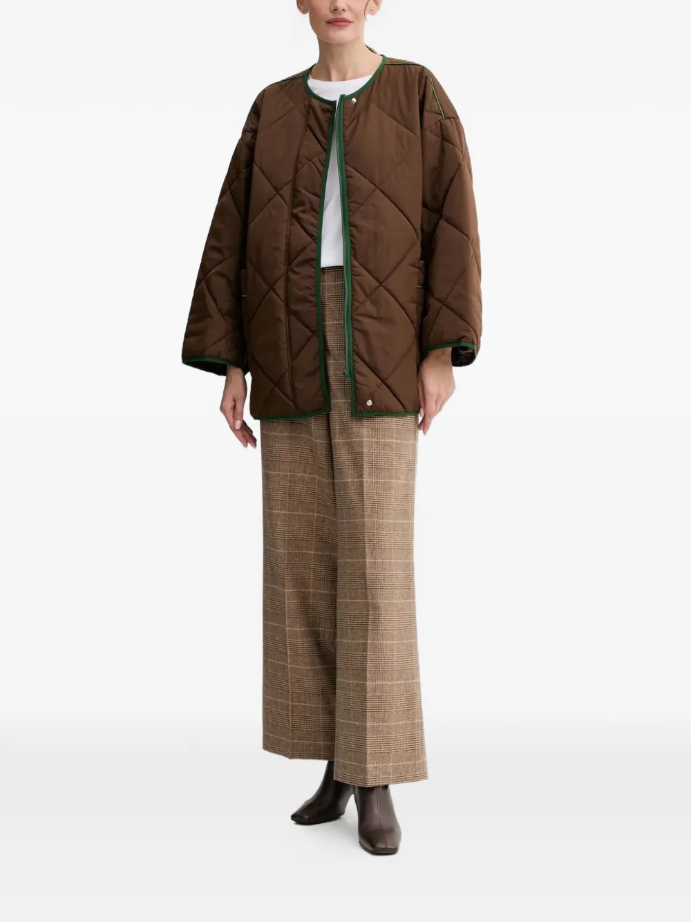 Marc O'polo Check Palazzo Pants In Brown