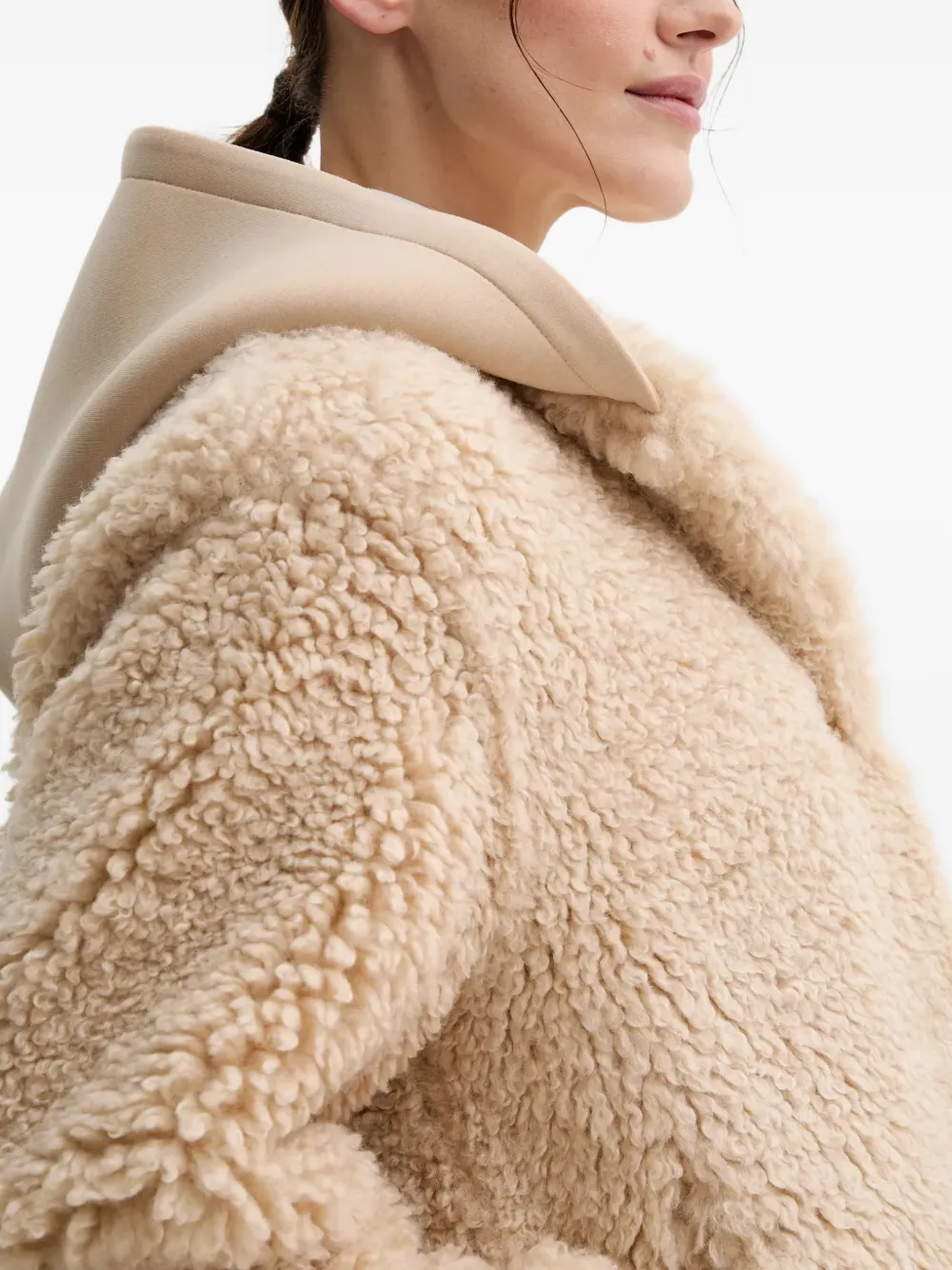 Marc O'Polo Jas met capuchon en teddytextuur Beige