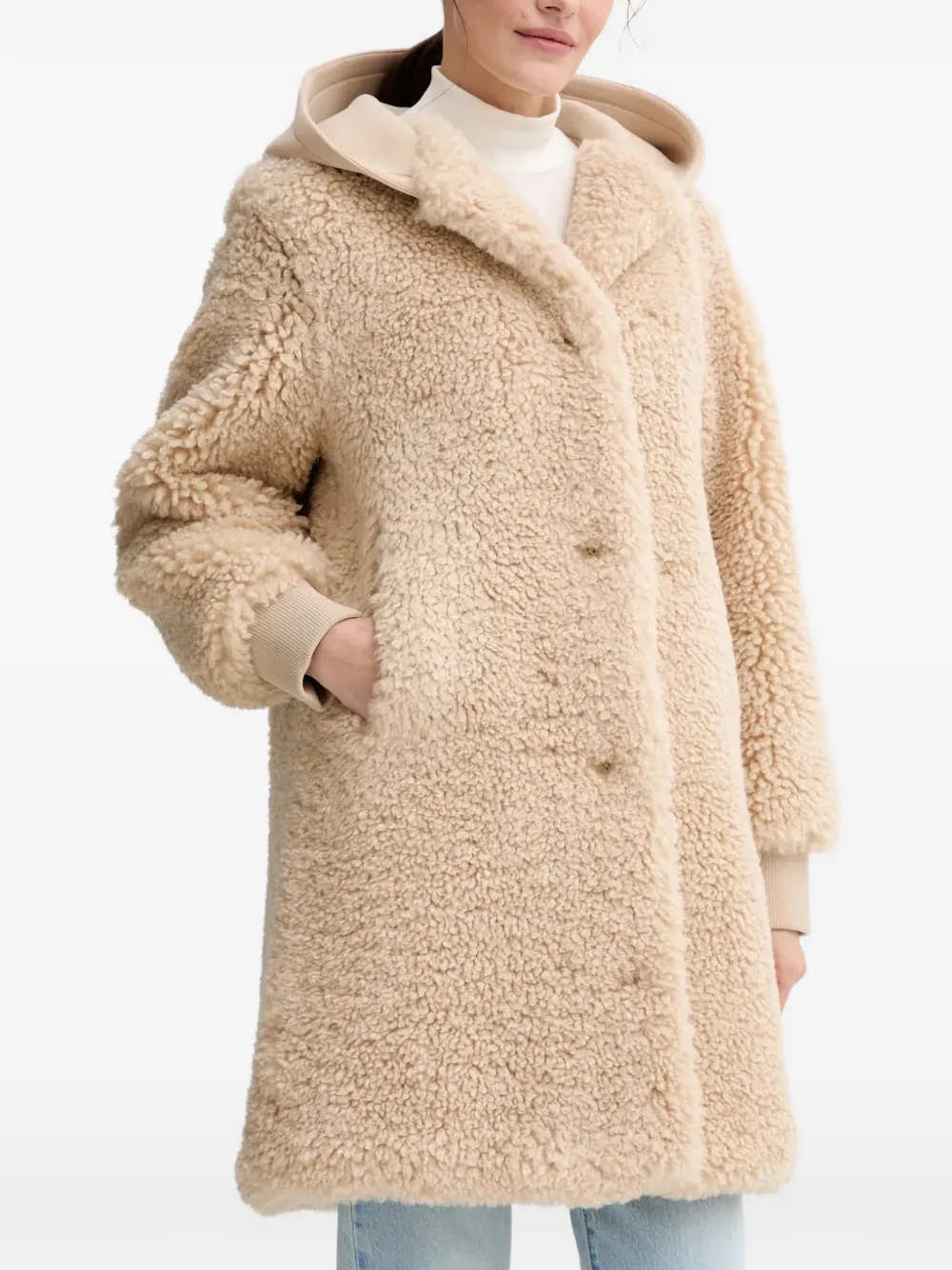 Marc O'Polo Jas met capuchon en teddytextuur Beige