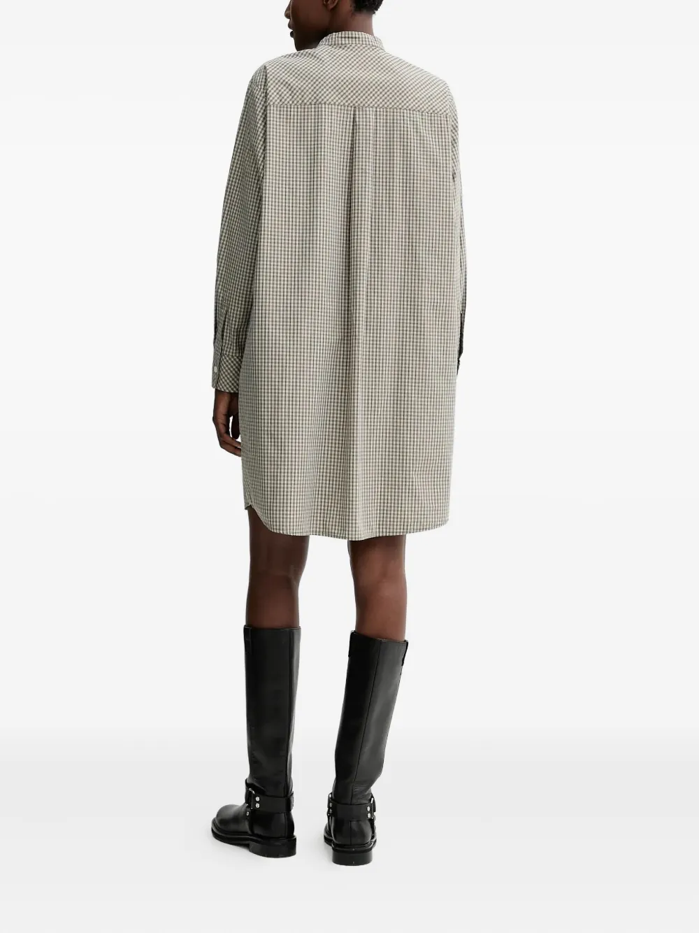 Marc O'polo Mini-checked Button-up Shirt Dress In Gray