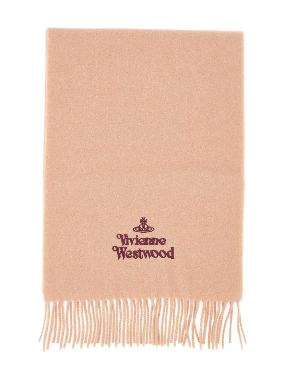 Vivienne Westwood Fringed Logo-embroidered Scarf In Neutral