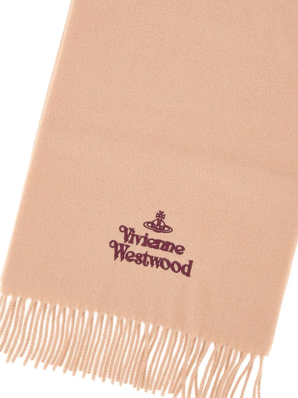 Vivienne Westwood Fringed Logo-embroidered Scarf In Neutral