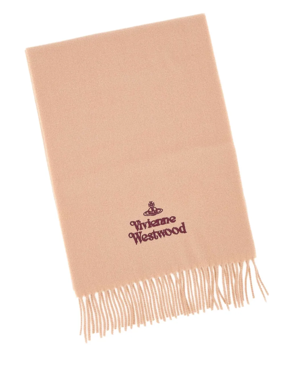 Vivienne Westwood Fringed Logo-embroidered Scarf In Neutral