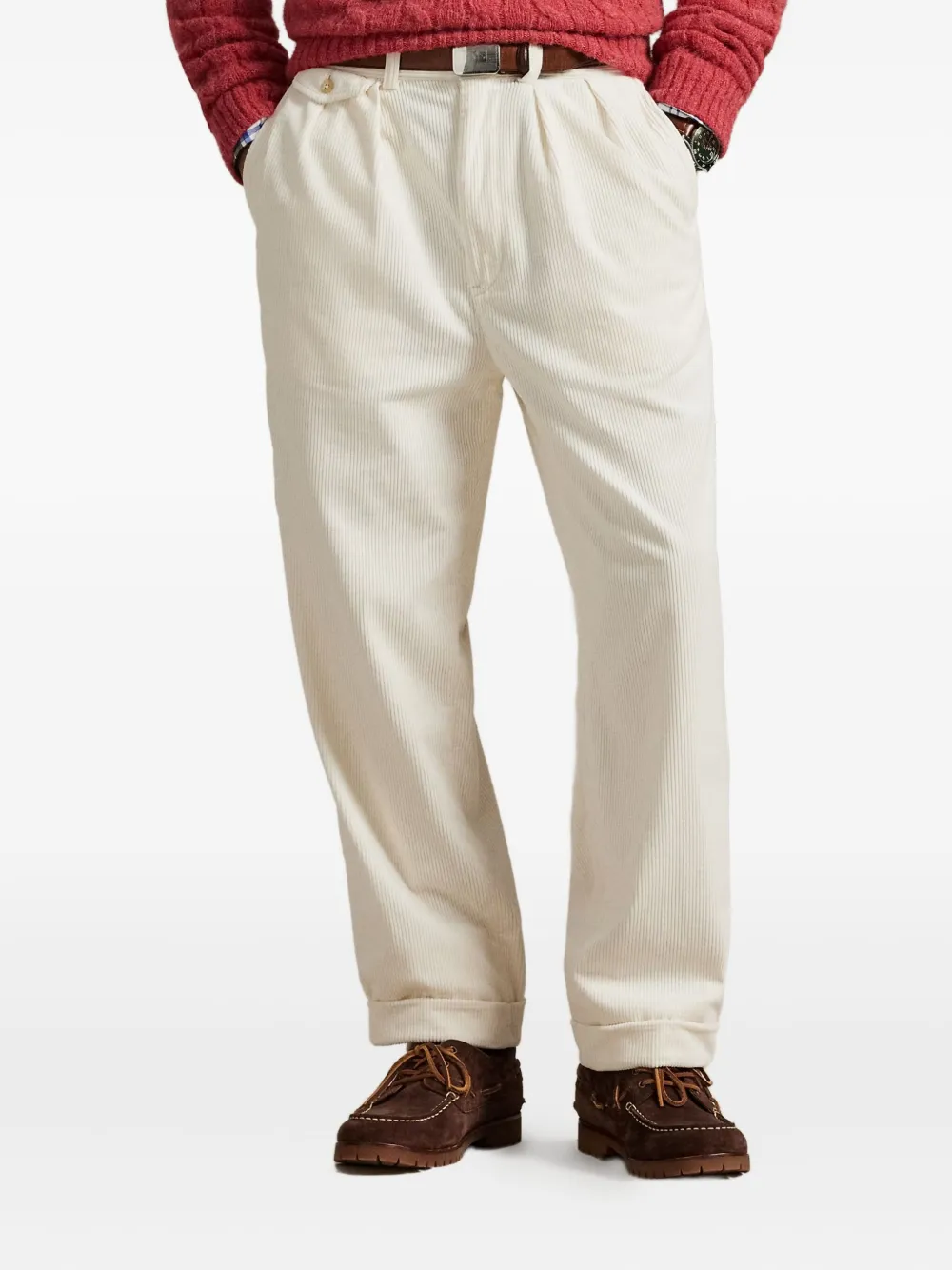Polo Ralph Lauren Corduroy Pleated Trousers In White