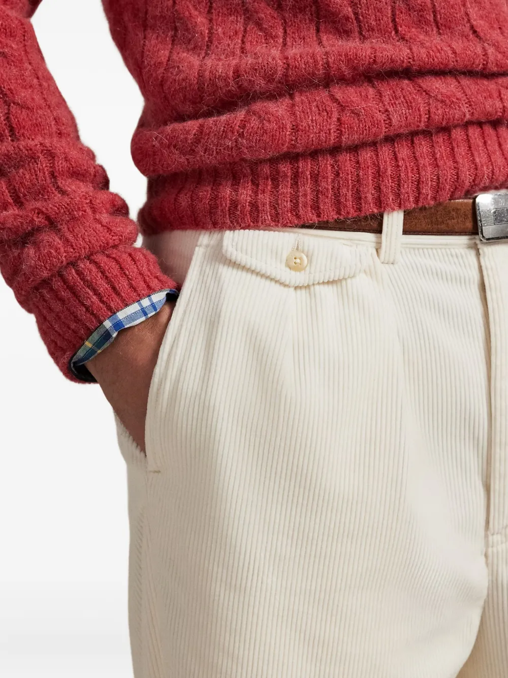 Polo Ralph Lauren Corduroy Pleated Trousers In White