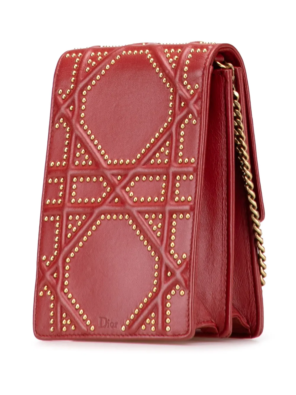 Dior Pre-owned 2017 Studded Lambskin Vertical Diorama Crossbody Bag in Red, view 3
