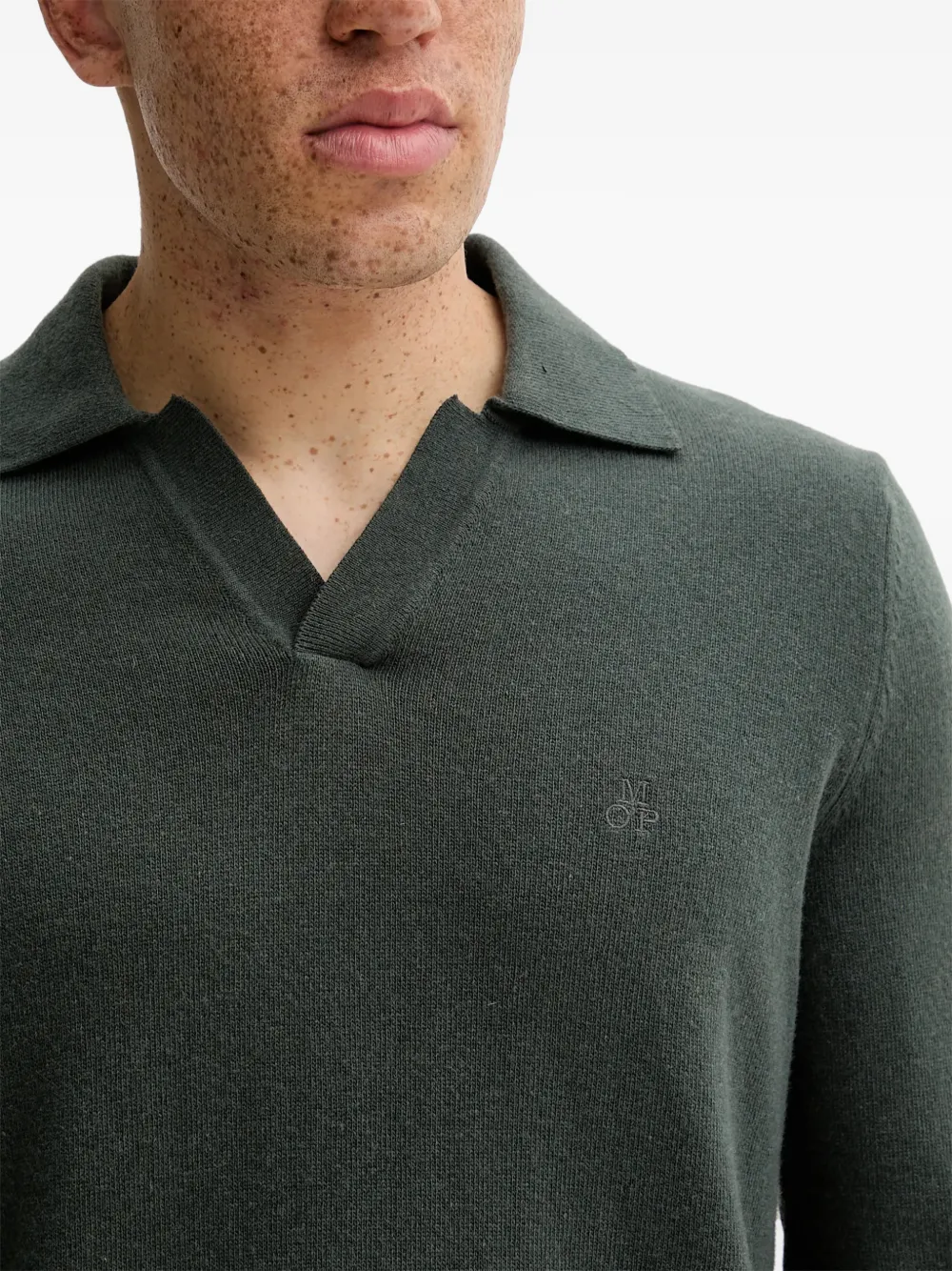 Marc O'Polo Trui met V-hals en logo Groen
