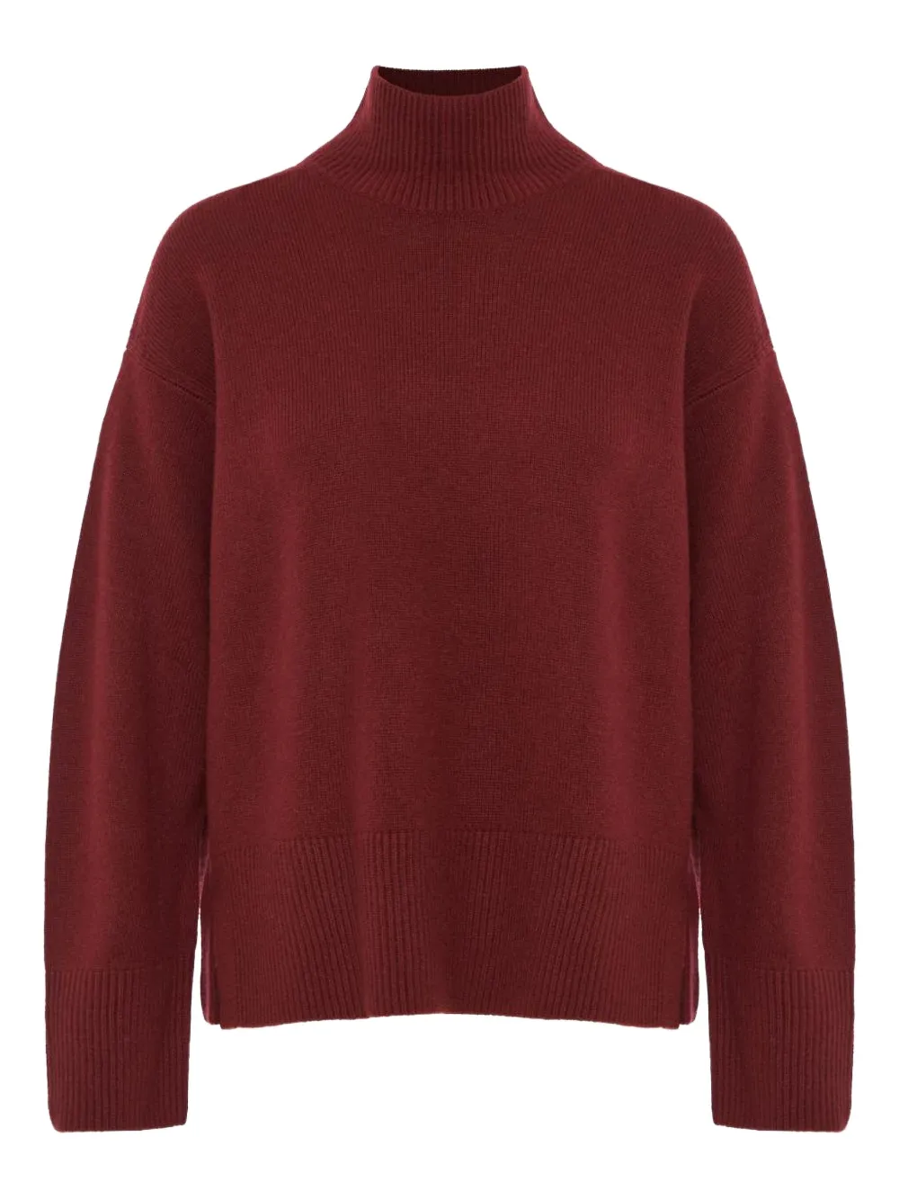 Vince Turtle Neck Side Slit Sweater In Burgundy