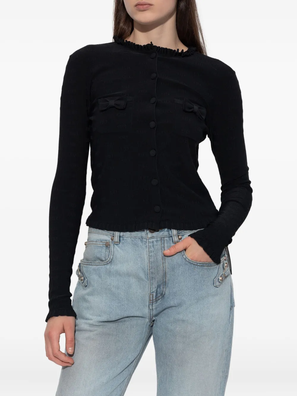 Balenciaga Vest met ruches en strik Zwart