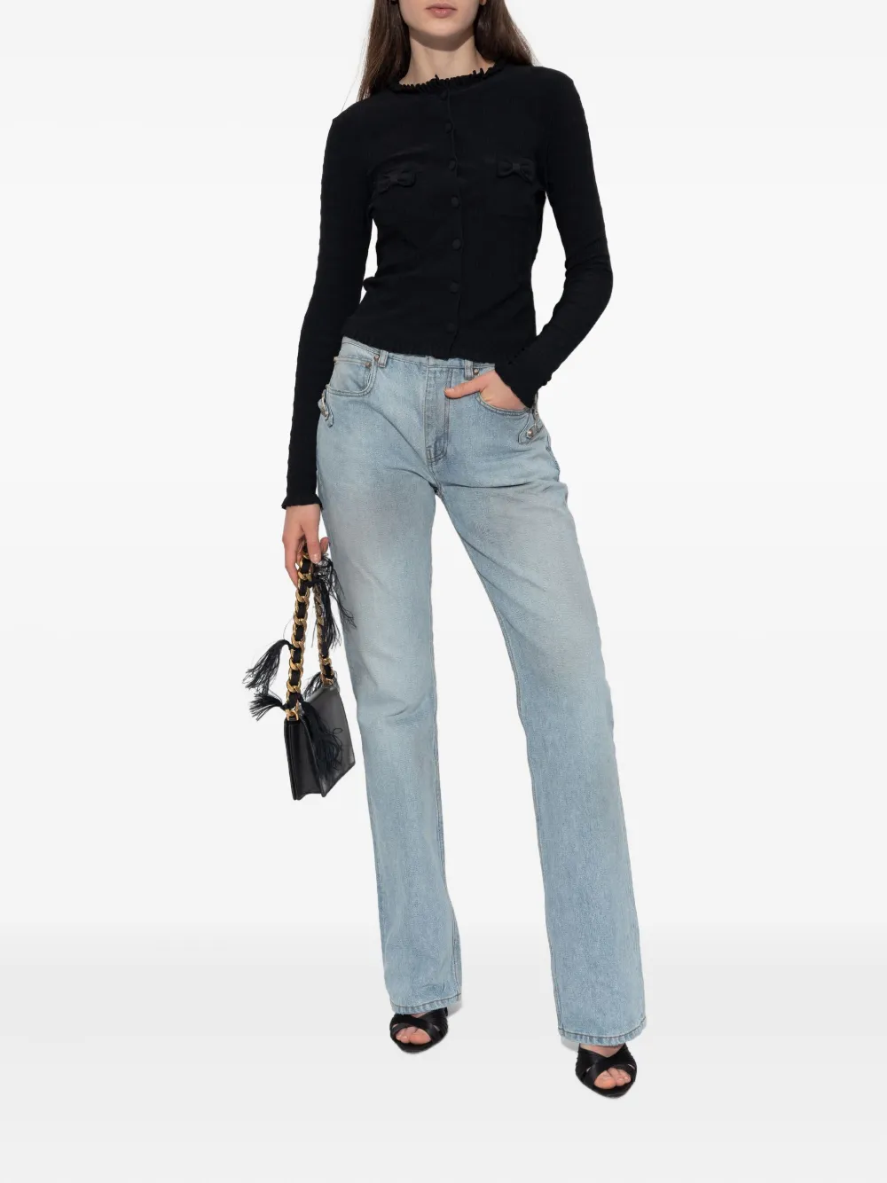 Balenciaga Vest met ruches en strik Zwart