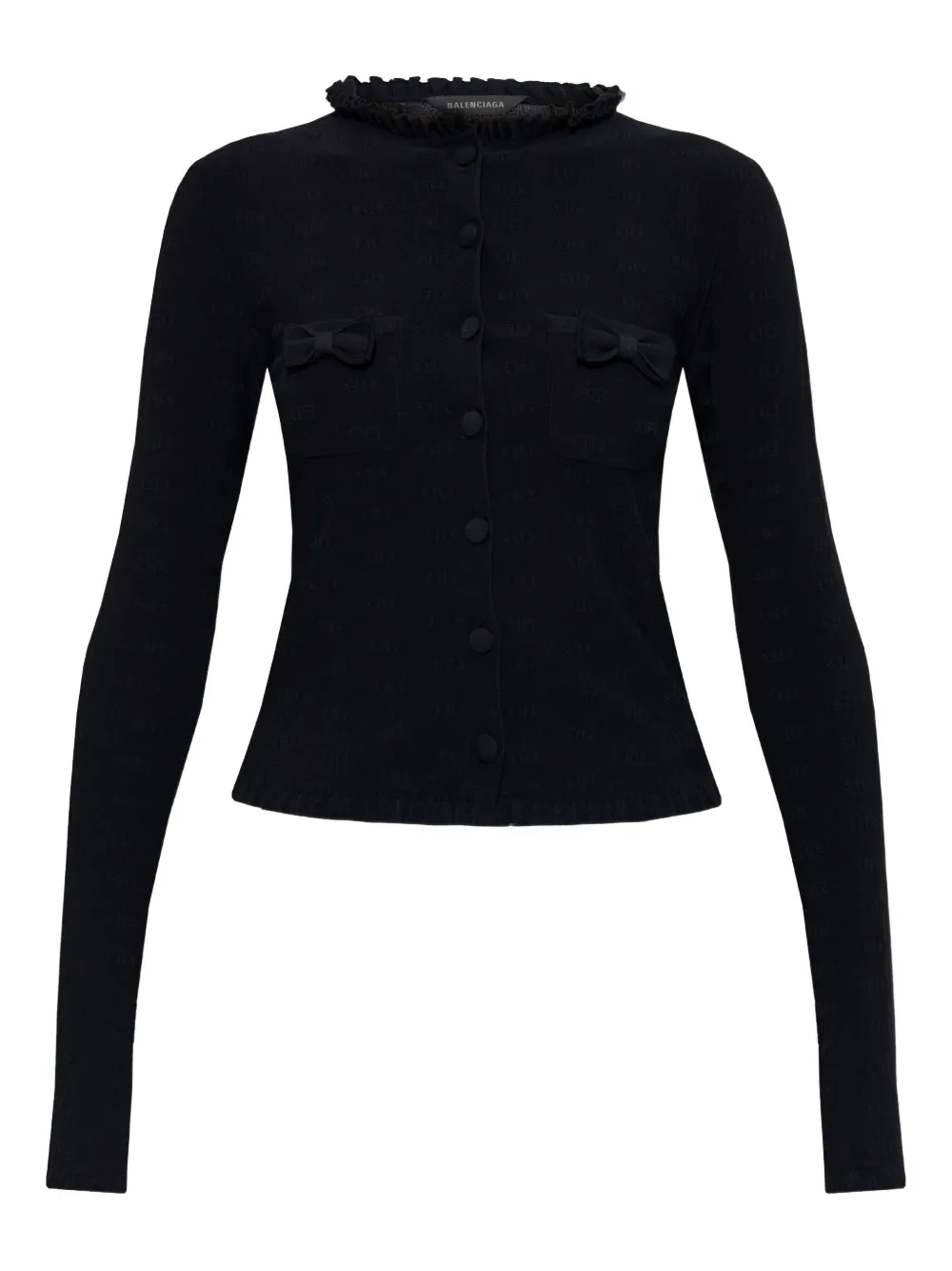 Balenciaga Ruffled Bow Cardigan In Black