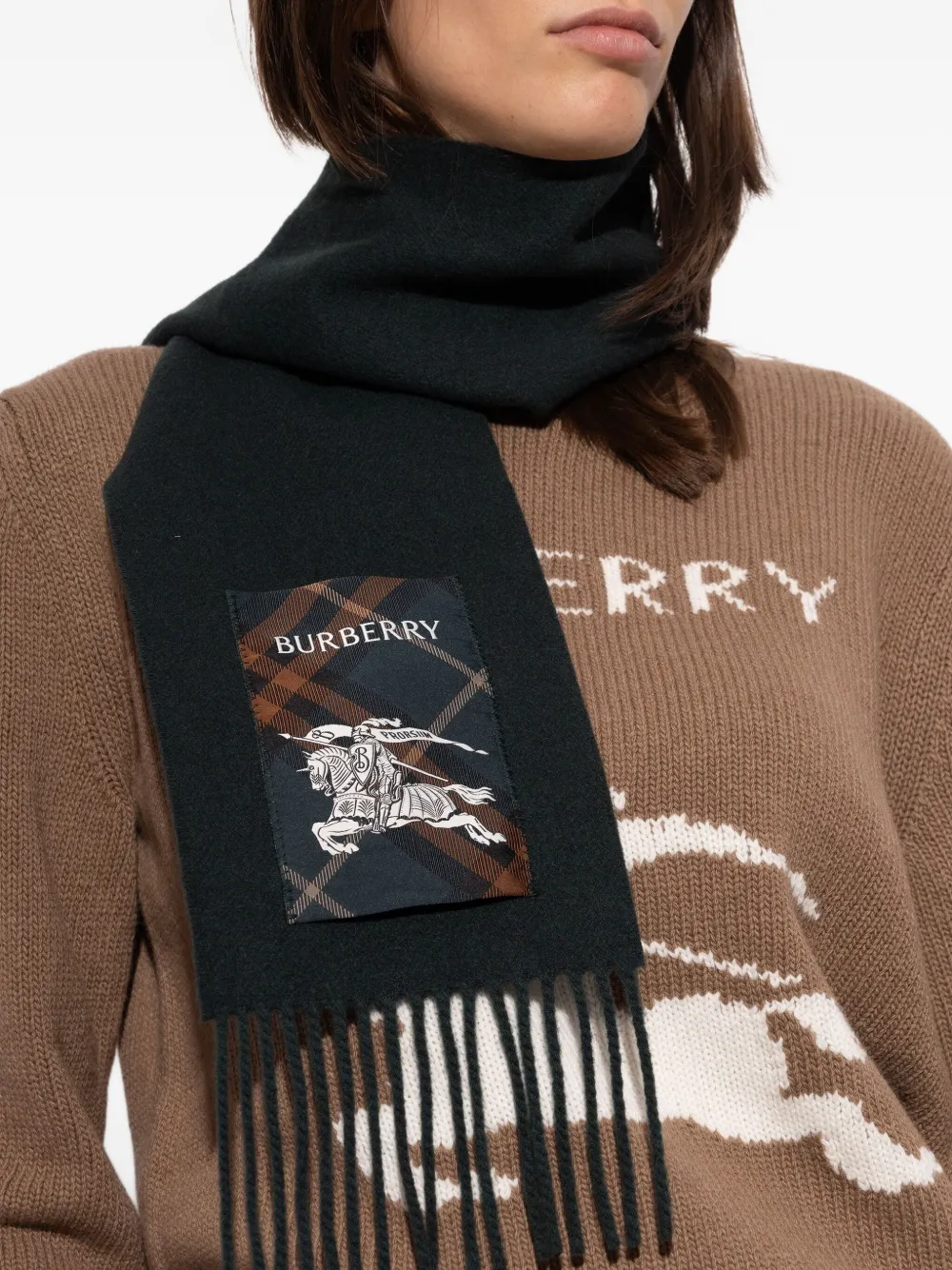 Burberry Sjaal met franje en logo Groen