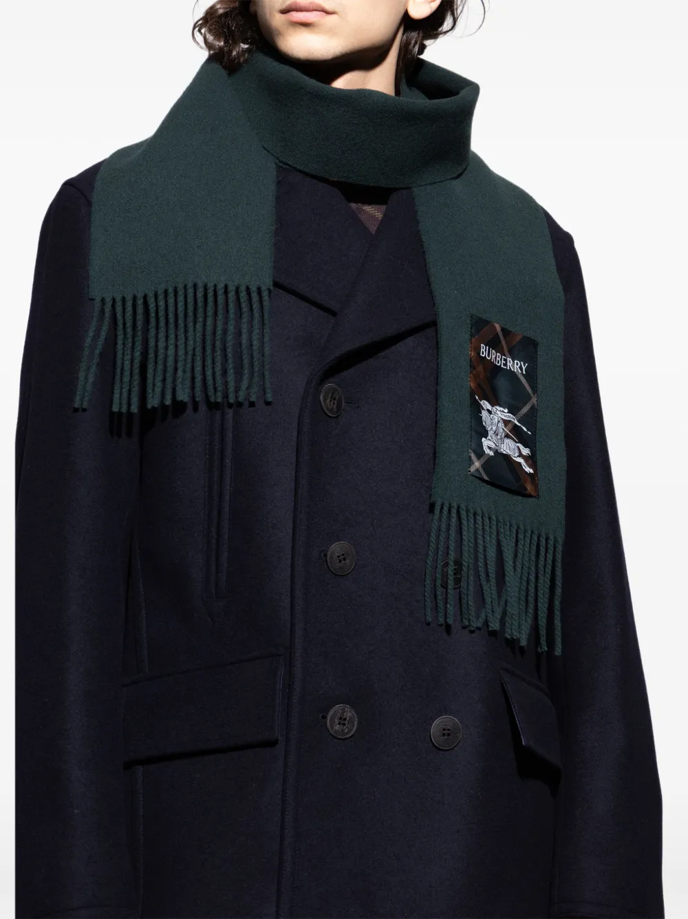 Burberry Sjaal met franje en logo Groen