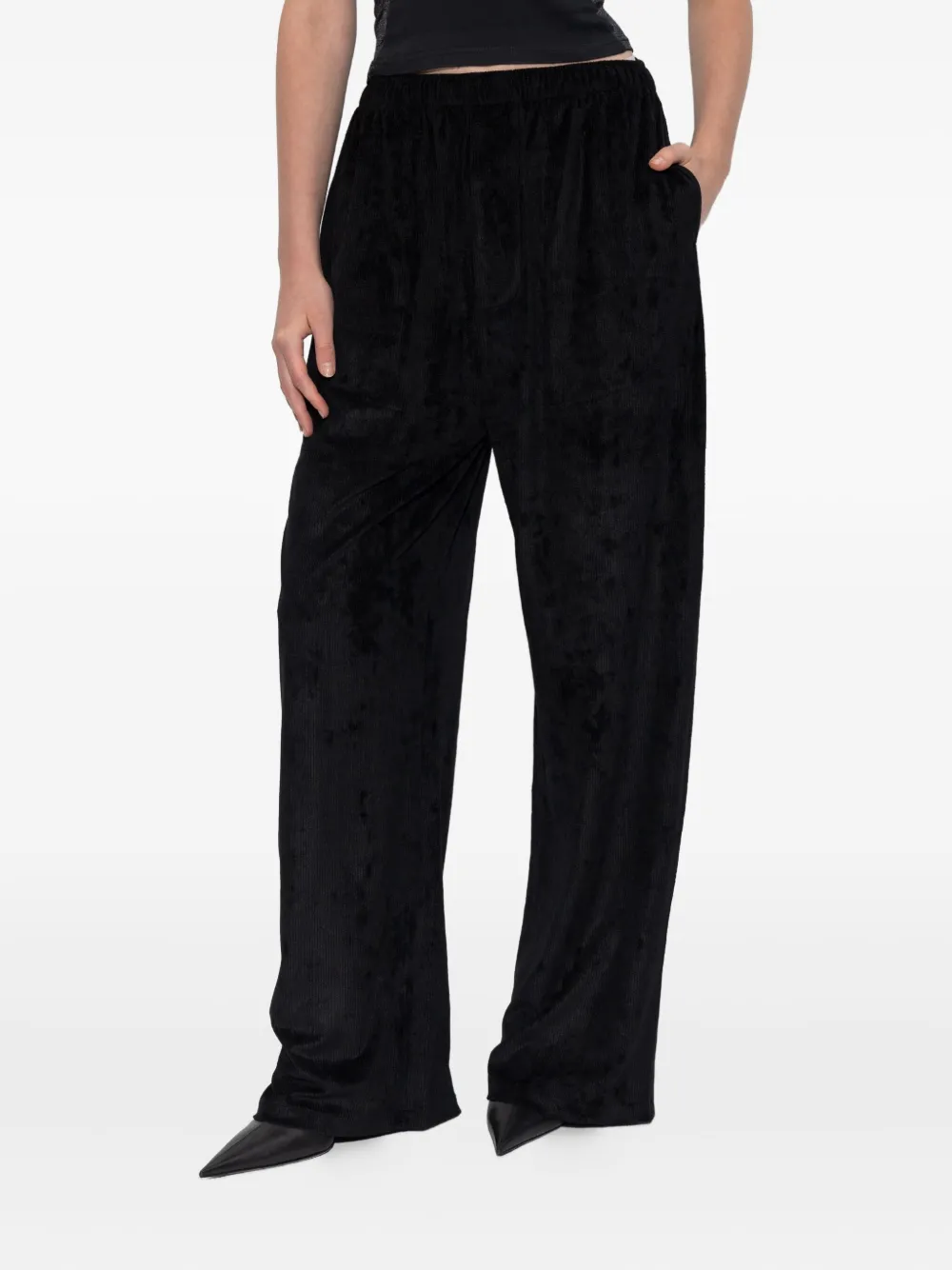 Balenciaga Ribfluwelen broek met wijde pijpen Zwart