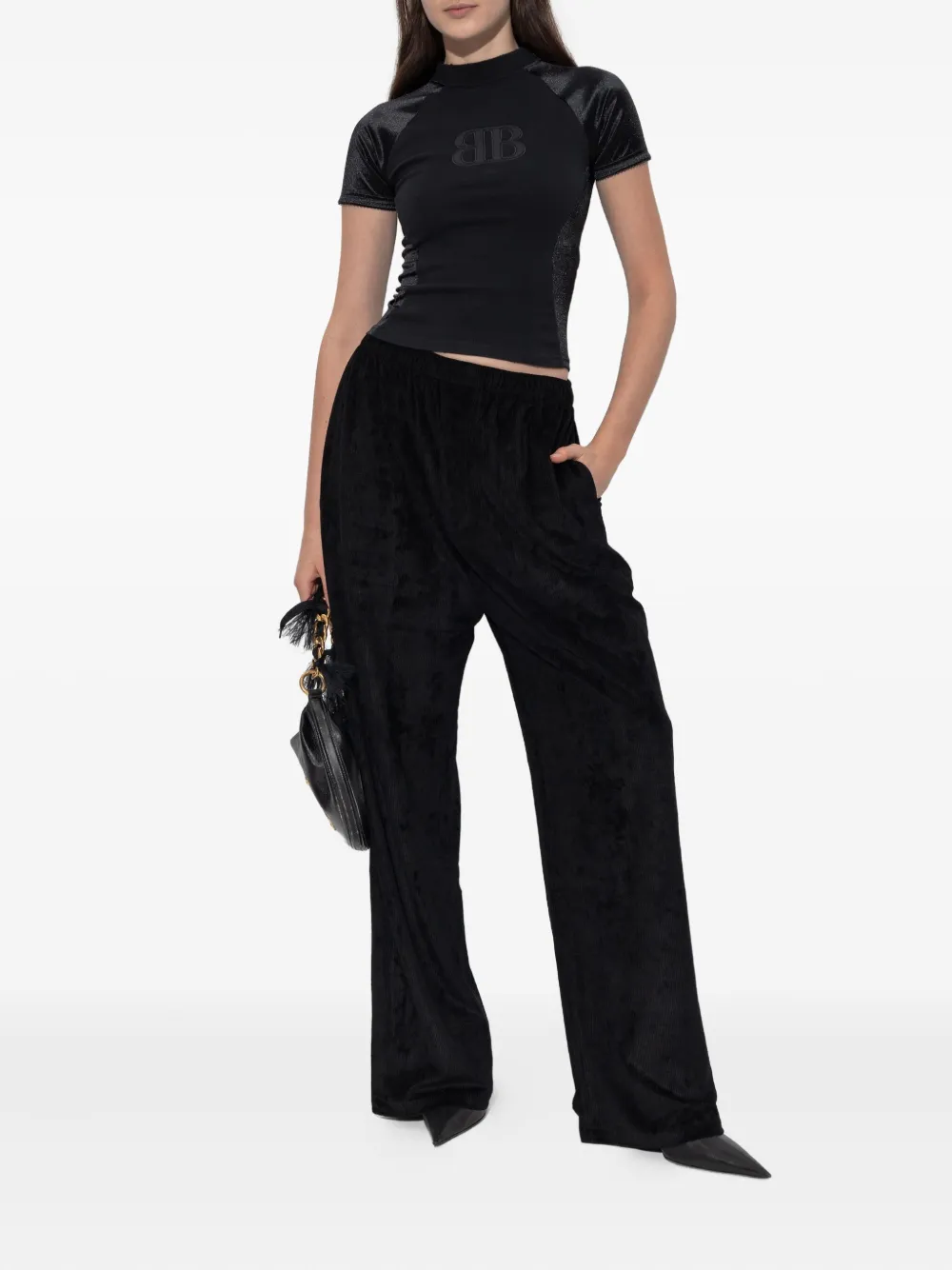 Balenciaga Ribfluwelen broek met wijde pijpen Zwart