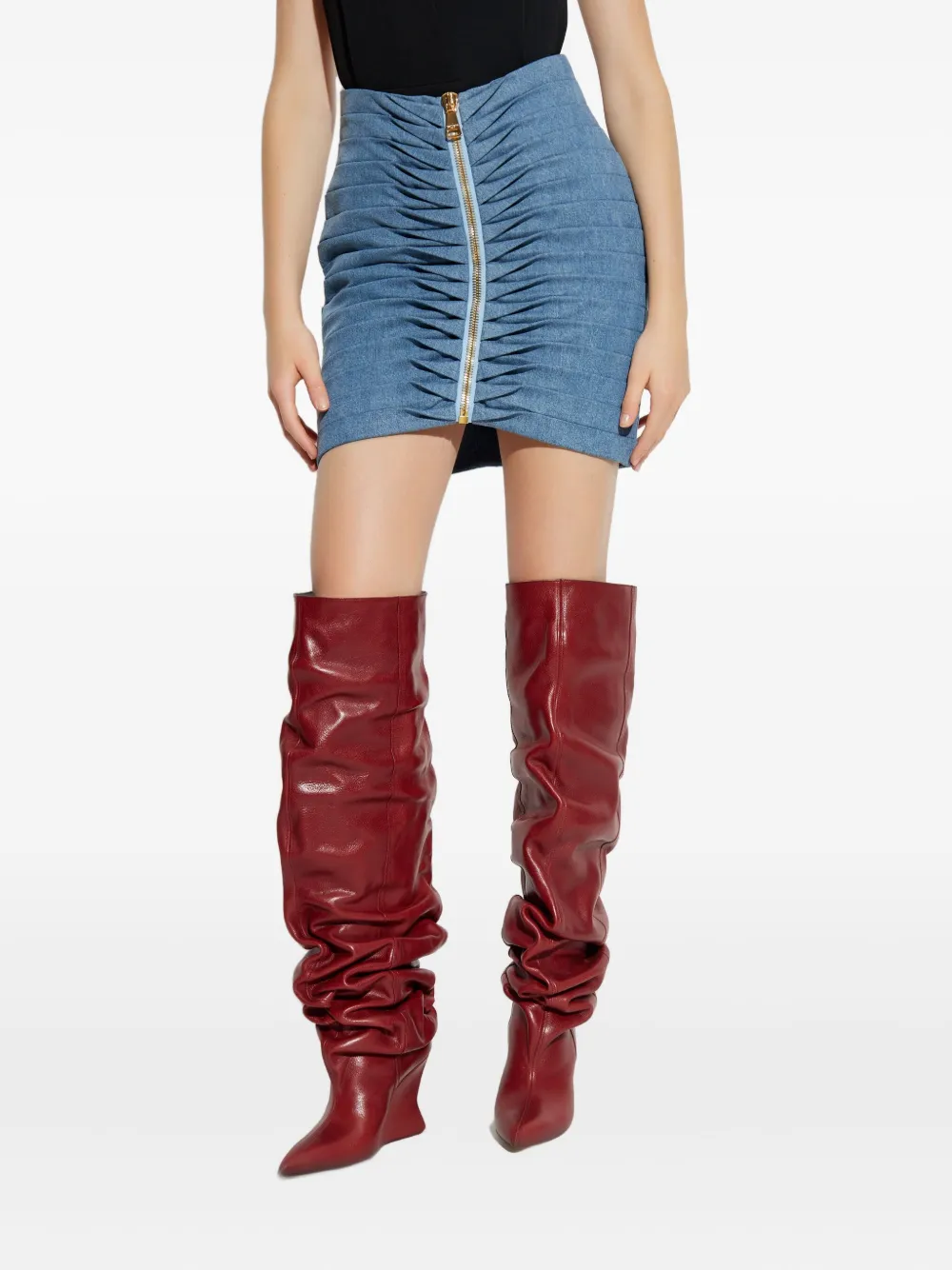 Balmain Mini-rok met ruches en rits Blauw