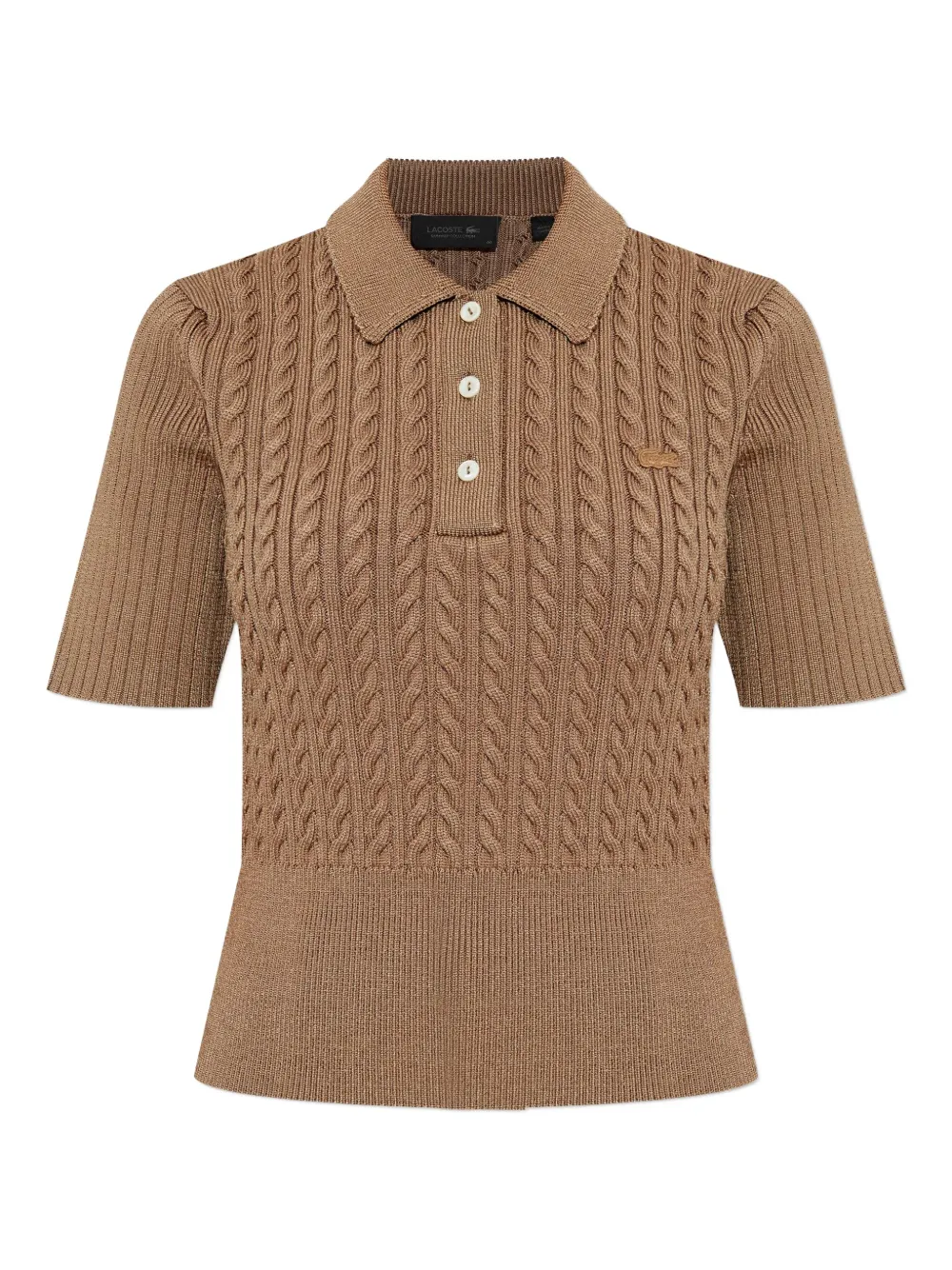 Lacoste Cable-knit Polo Shirt In Brown