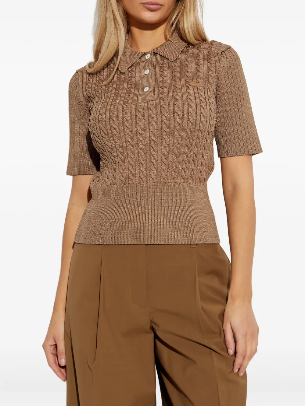 Lacoste Kabelgebreid poloshirt Bruin