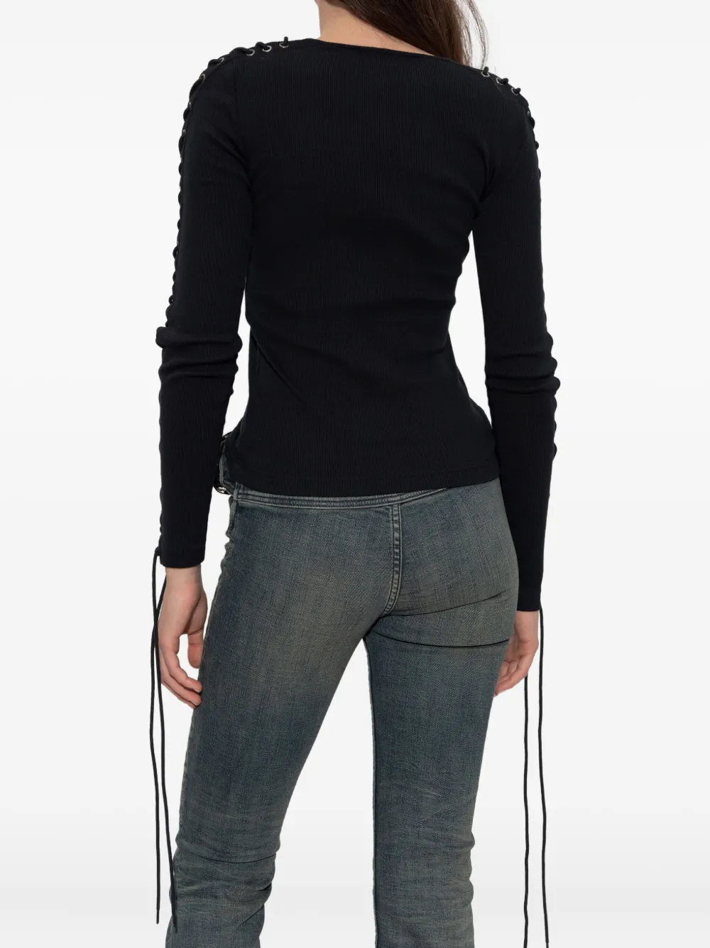 Balenciaga Eyelet Lace-up Top In Black