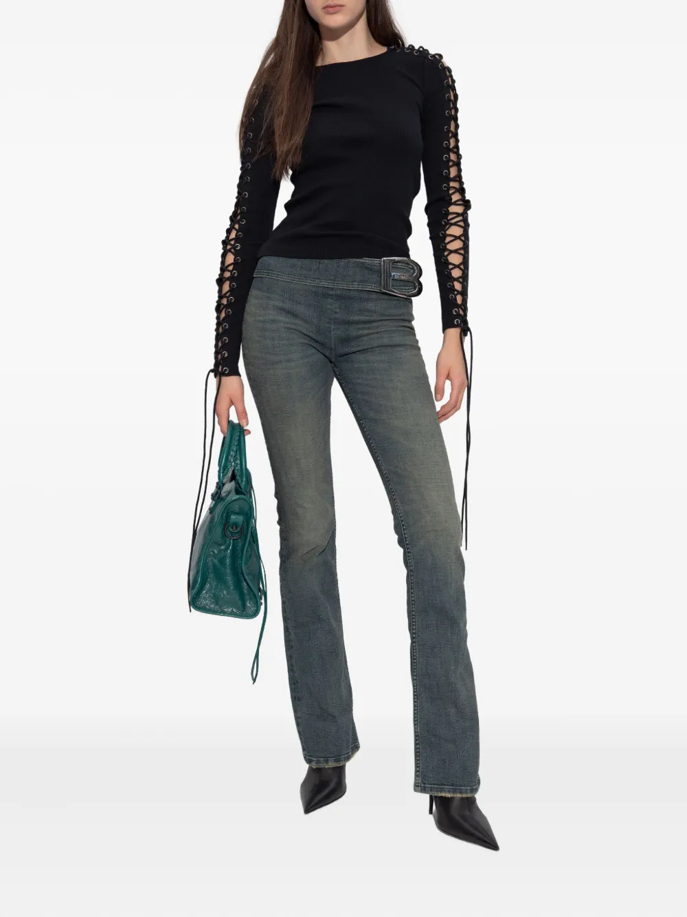 Balenciaga Eyelet Lace-up Top In Black