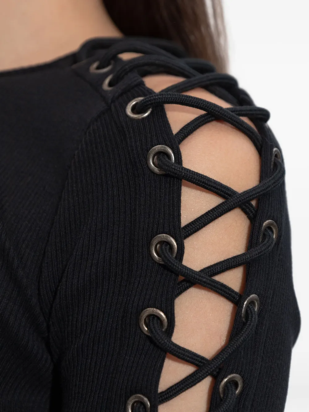 Balenciaga Eyelet Lace-up Top In Black