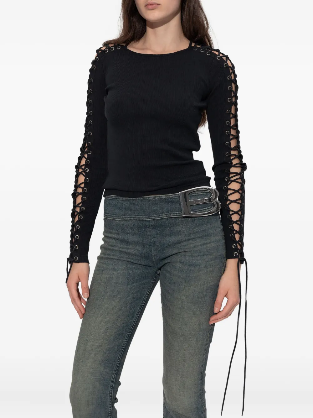 Balenciaga Eyelet Lace-up Top In Black