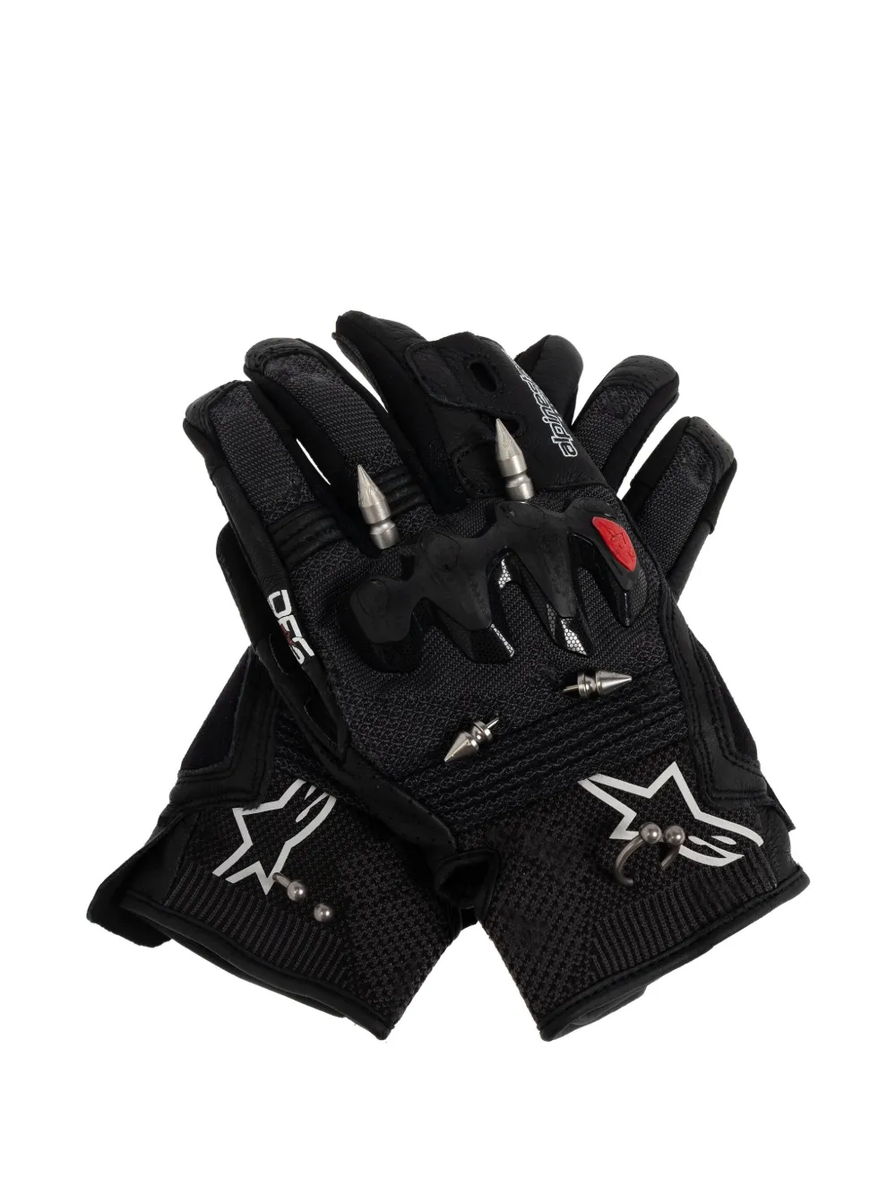 Balenciaga Guanti in pelle con borchie e stella - Nero