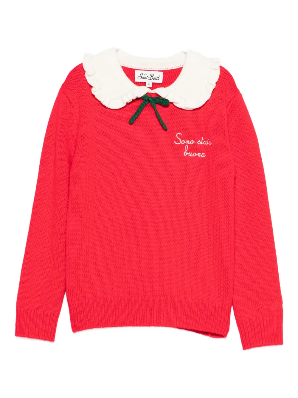 MC2 Saint Barth Kids ruffled-collar bow-detail sweater | Red | Image 1
