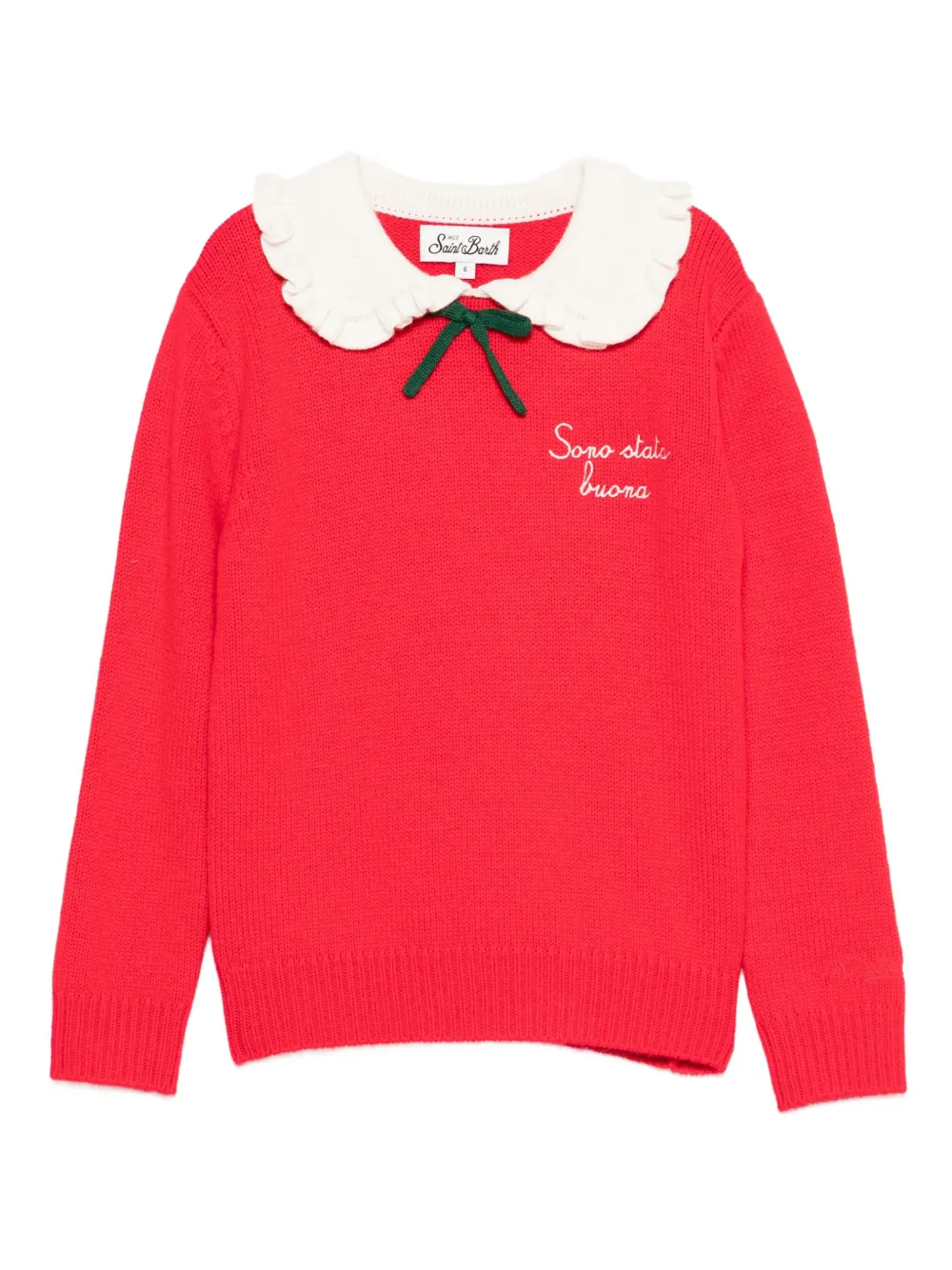 MC2 Saint Barth Kids ラッフルカラーリボンディテール セーター - レッド MC2 Saint Barth Kids ラッフルカラーリボンディテール セーター - レッド