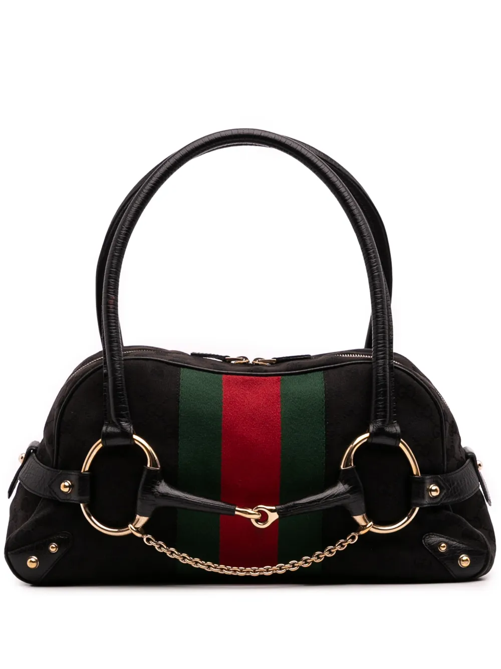 Gucci Pre-Owned 2000-2015 GG Canvas Horsebit Web Chain Bowler Bag Gucci Pre-Owned 2000-2015 GG Canvas Horsebit Web Chain Bowler Bag