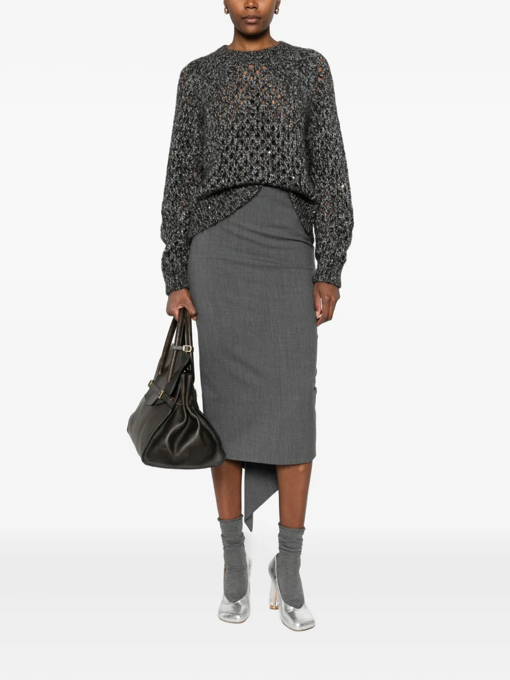 Jucca Sequin-embellished Crew-neck Top In Gray