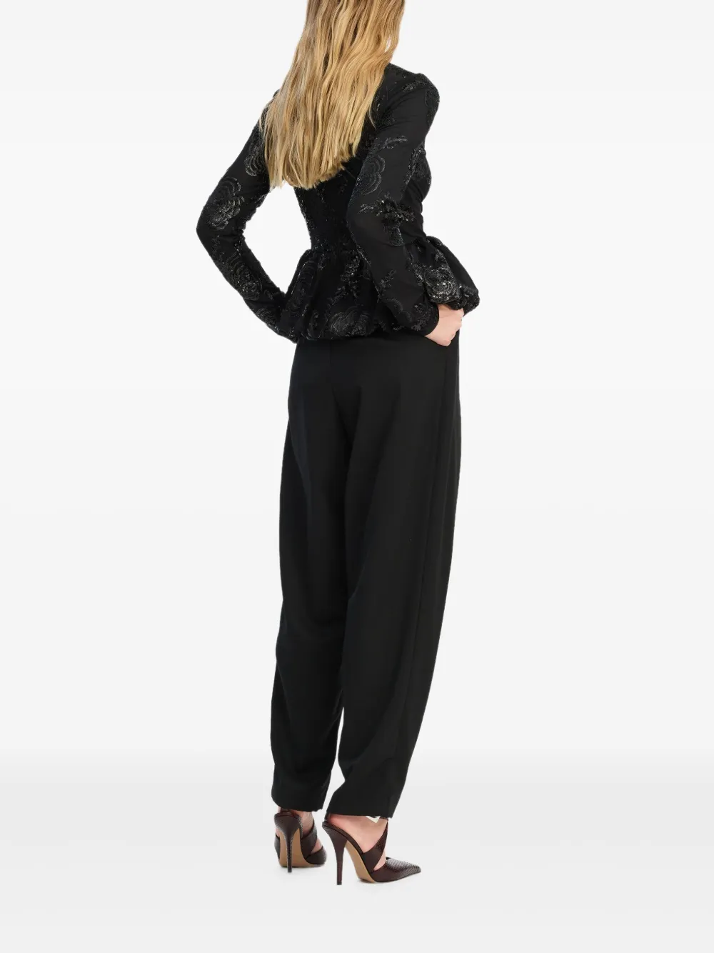 ROTATE BIRGER CHRISTENSEN Top met peplum afwerking en pailletten Zwart