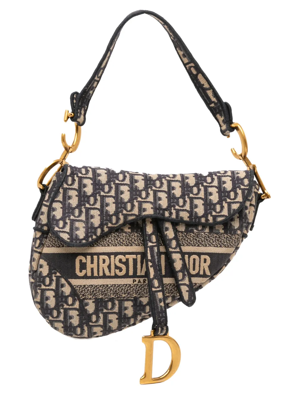 Christian Dior Pre-Owned 2021 Oblique Embroidered Canvas Saddle Bag Christian Dior Pre-Owned 2021 Oblique Embroidered Canvas Saddle Bag