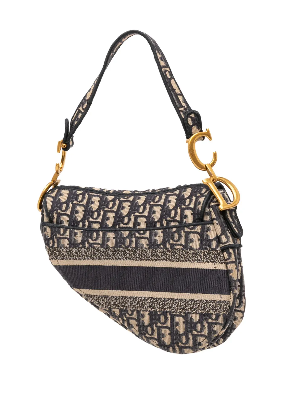 Pre-owned Dior 2021 Oblique Embroidered Canvas Saddle Bag Shoulder Bag In Blue