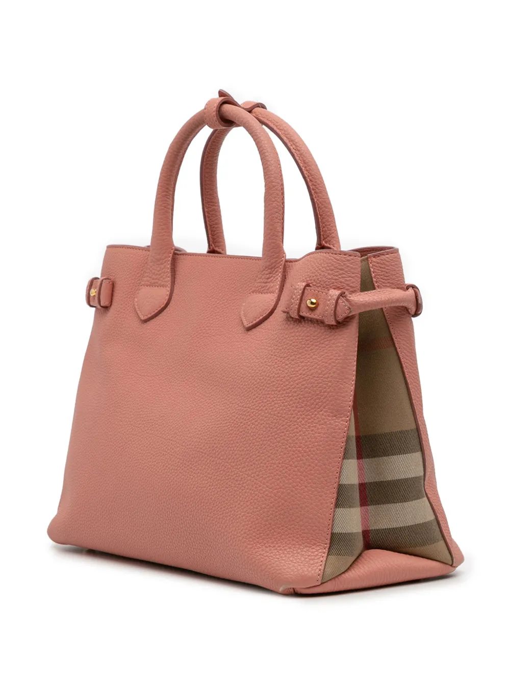 Pre-owned Burberry 2000-2017 Medium Leather And House Check Banner Satchel In Pink