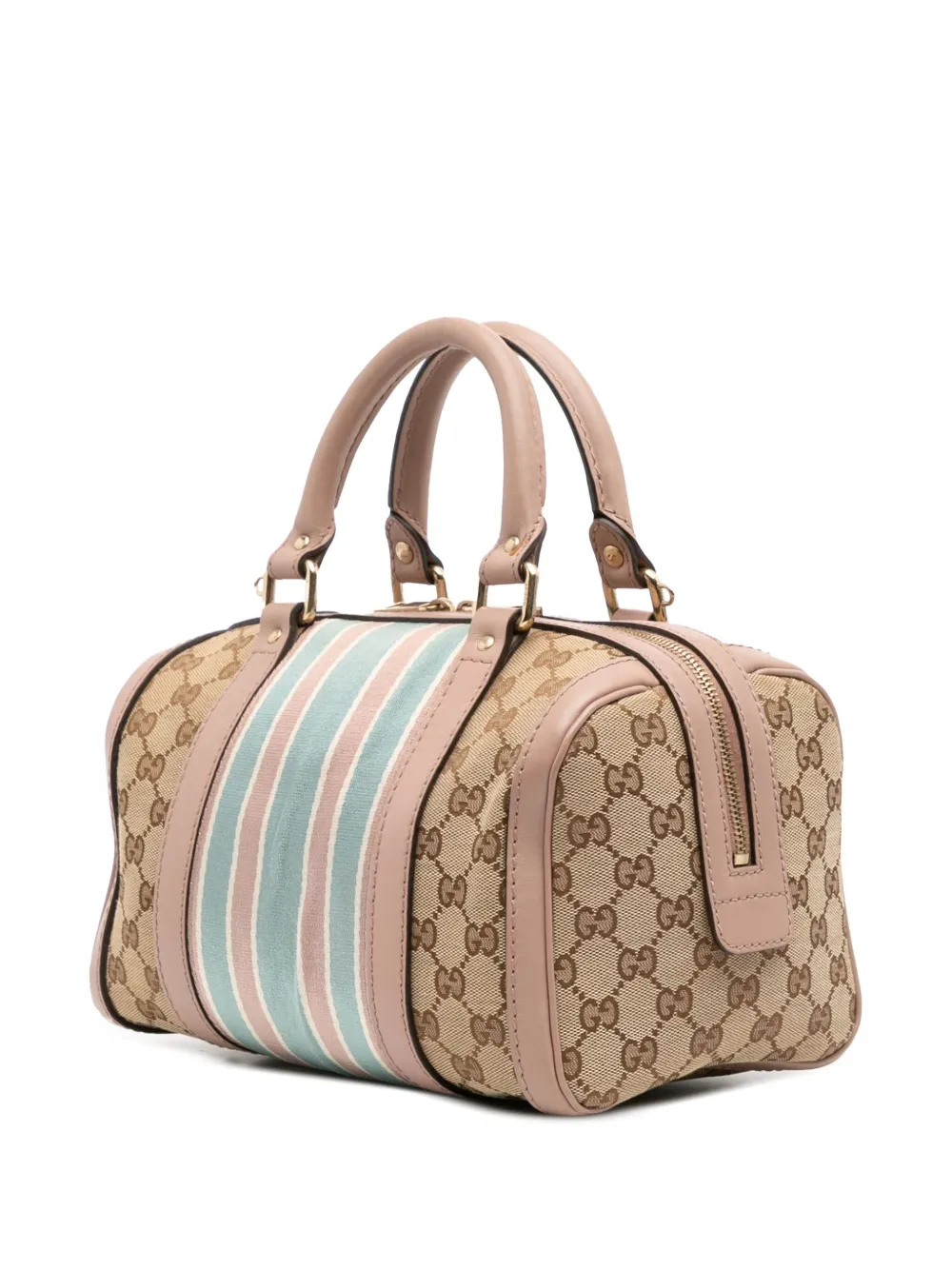 Pre-owned Gucci 2016-2025 Small Gg Canvas Web Joy Boston Bag Satchel In Pink