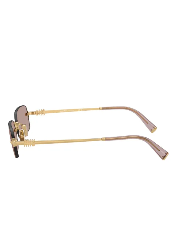 iku333ページ Miu Miu Eyewear Óculos De Sol Retangular Com Logo | Dourado
