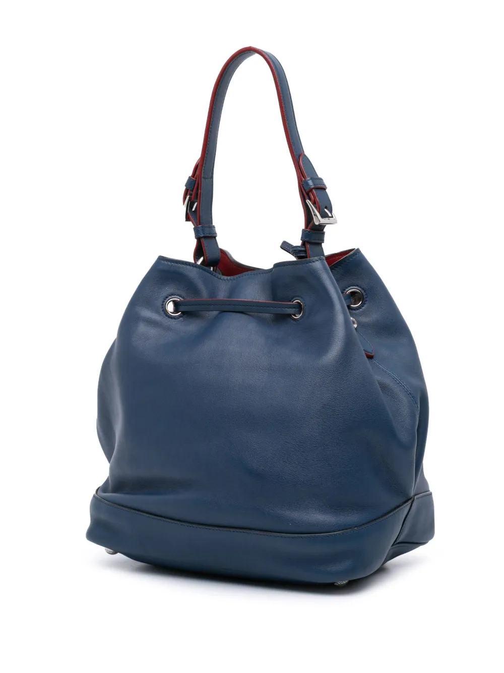 Pre-owned Prada 2013-2025 Soft Calf Tassel Convertible Drawstring Bucket Bag Satchel In Blue