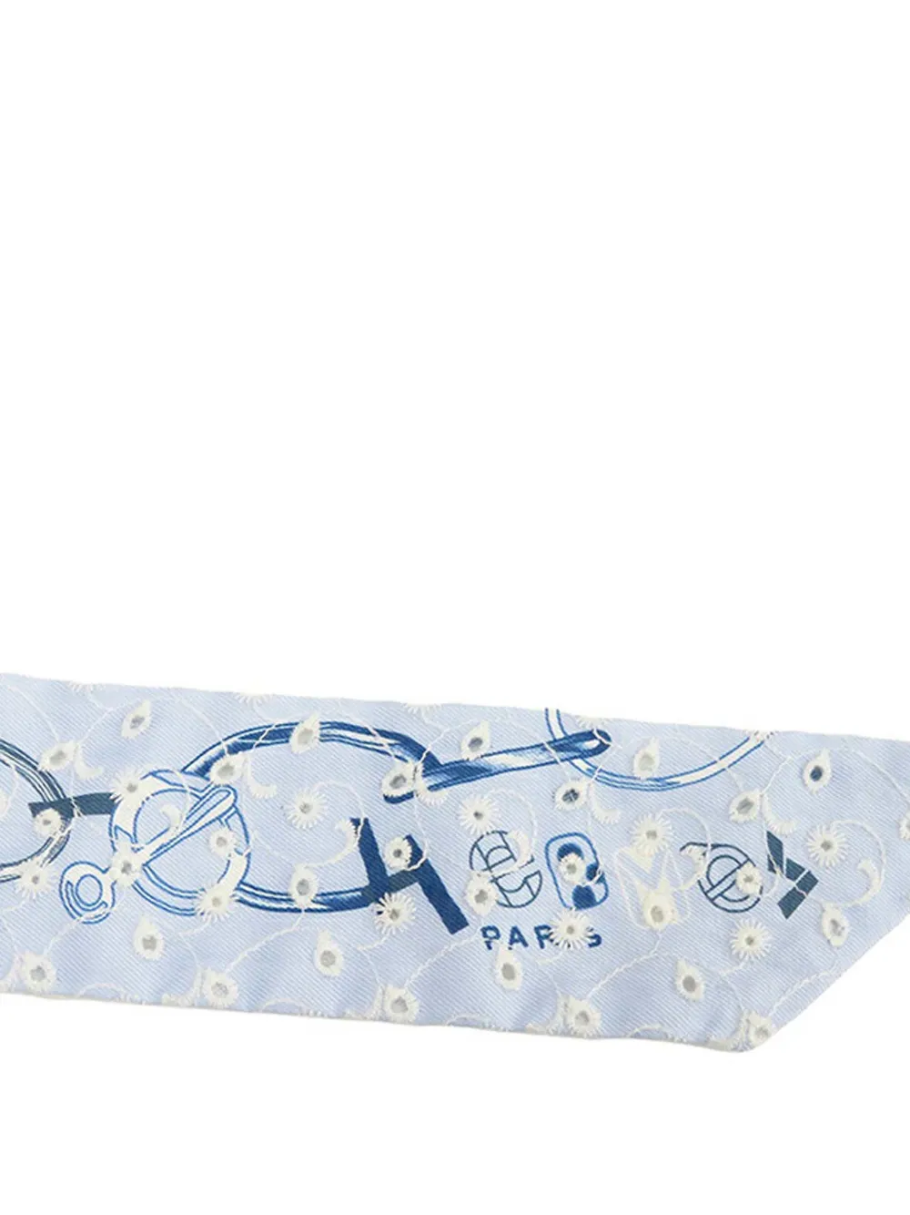 Pre-owned Hermes 2000-2025 Do Re Boucles Broderie Anglaise Twilly Silk Scarf Scarves In Blue