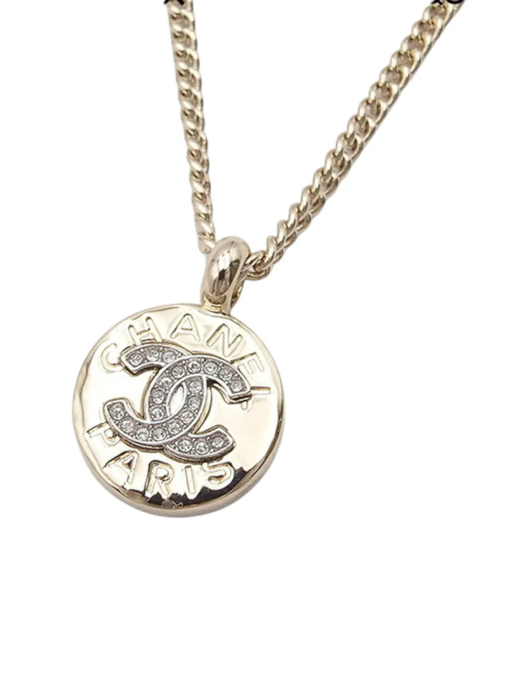 CHANEL Pre-Owned 2025 Gold Plated CC Rhinestones Round Pendant CHANEL Pre-Owned 2025 Gold Plated CC Rhinestones Round Pendant