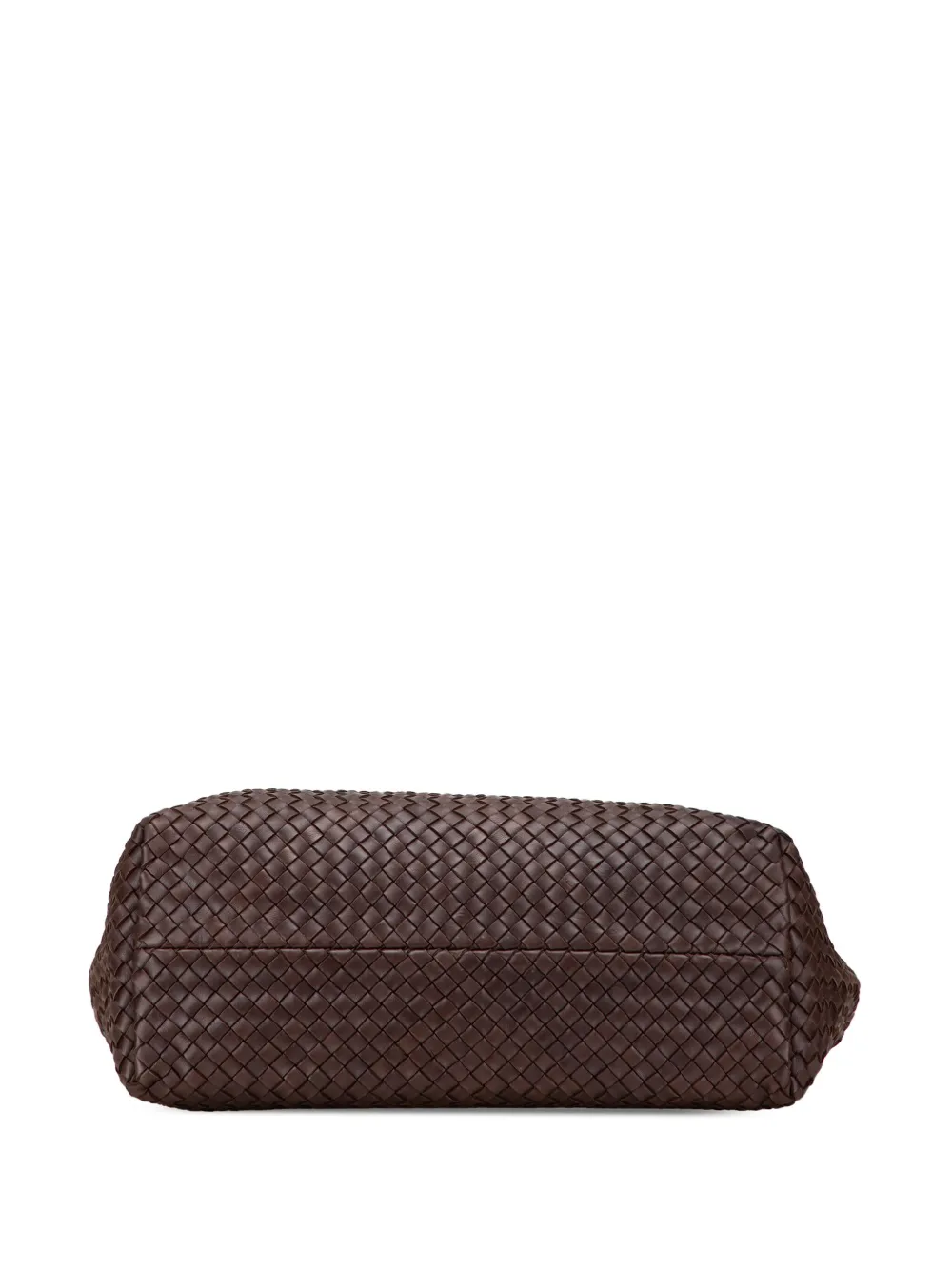 Pre-owned Bottega Veneta 2000-2007 Medium Lambskin Intreccio Cabat Tote Bag In Brown